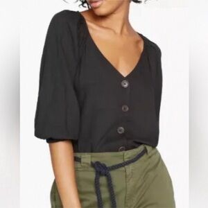 Sanctuary Black V-Neck Button-Up Blouse